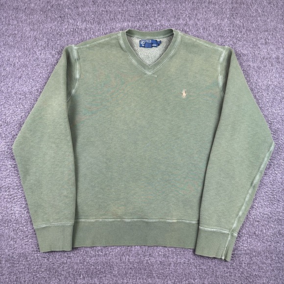 Vintage Polo Ralph Lauren Sweatshirt Mens Large Green Faded Distressed Pullover - Picture 1 of 7